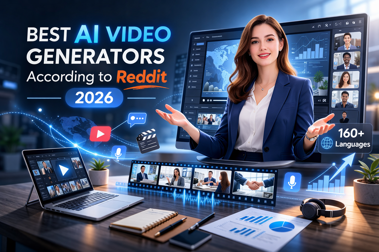 Best AI video generators according to Reddit in 2026 with AI avatar video creation and business presentation interface