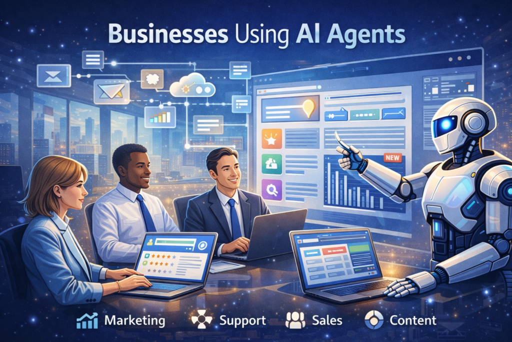 business team using AI agents for workflow automation marketing sales and customer support